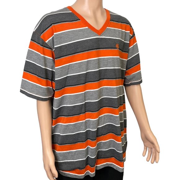 Vintage Phat Farm Men's 3XL Short Sleeve Orange Gray Stripe Polo Shirt 3X XXL - Picture 6 of 12